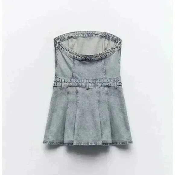 ZARA PLEATED TRF DENIM DRESS XL NWT - Picture 2 of 11